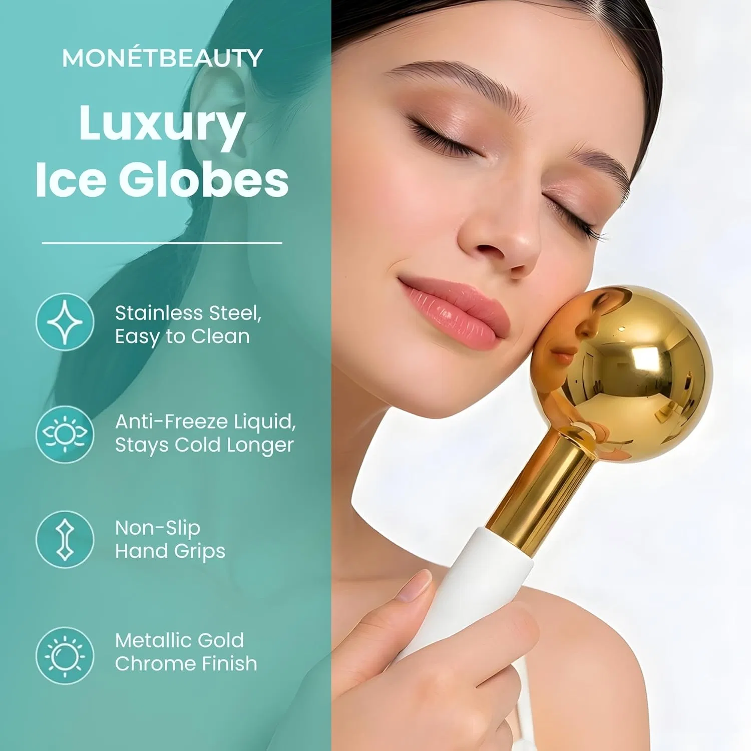 Массажер для лица Ice Gloves из нержавеющей стали, золотистый, MonetBeauty — фото 4