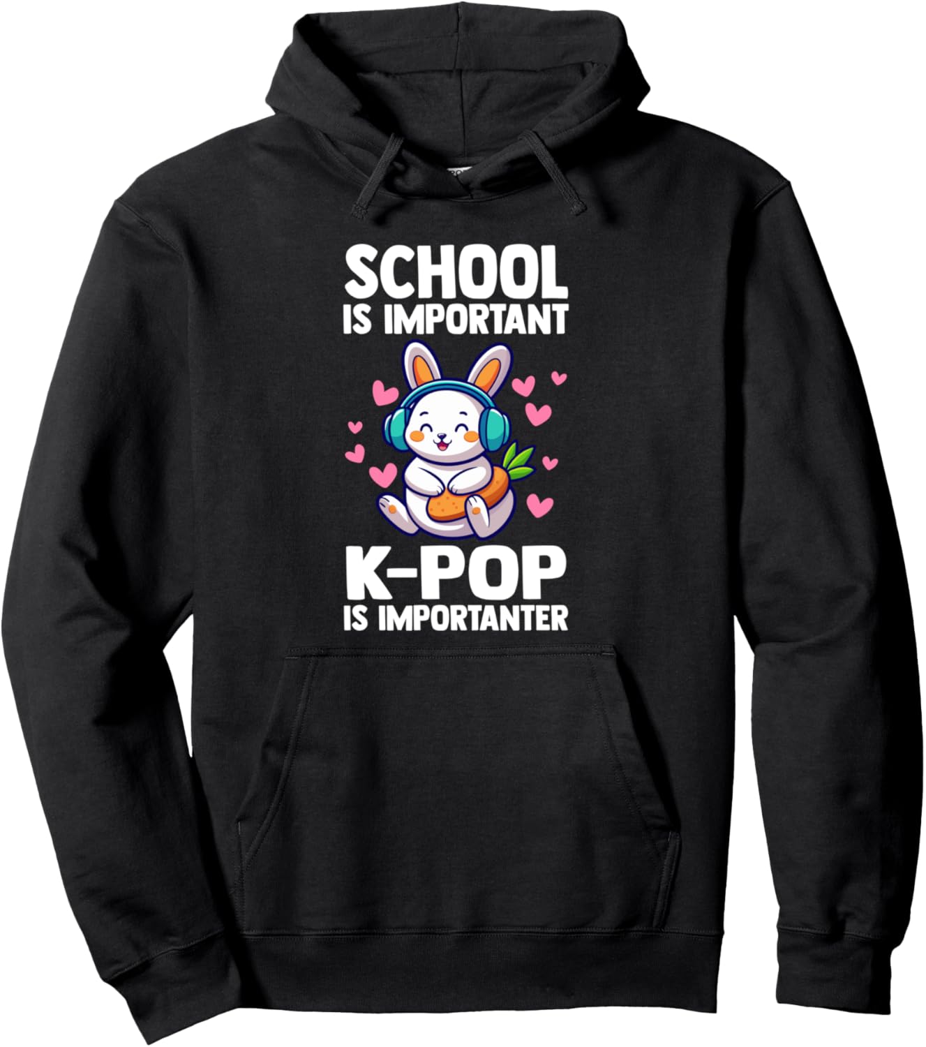

Школа важна, K-POP важен, толстовка с зайчиком K-POP South Korea & K-Pop Merch Gift, черный