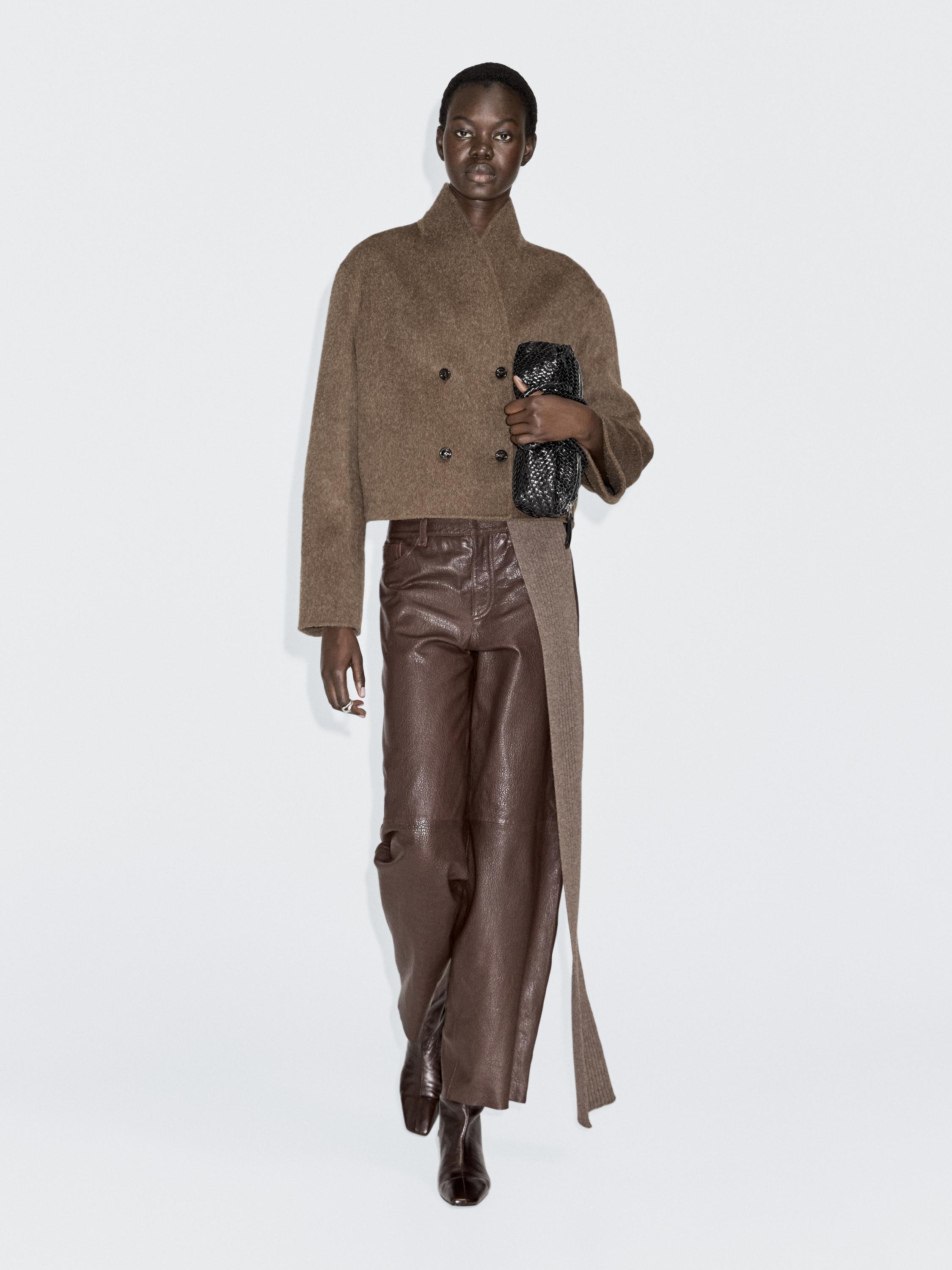 

Короткий двубортный жакет из смесовой шерсти Massimo Dutti, Dark Khaki