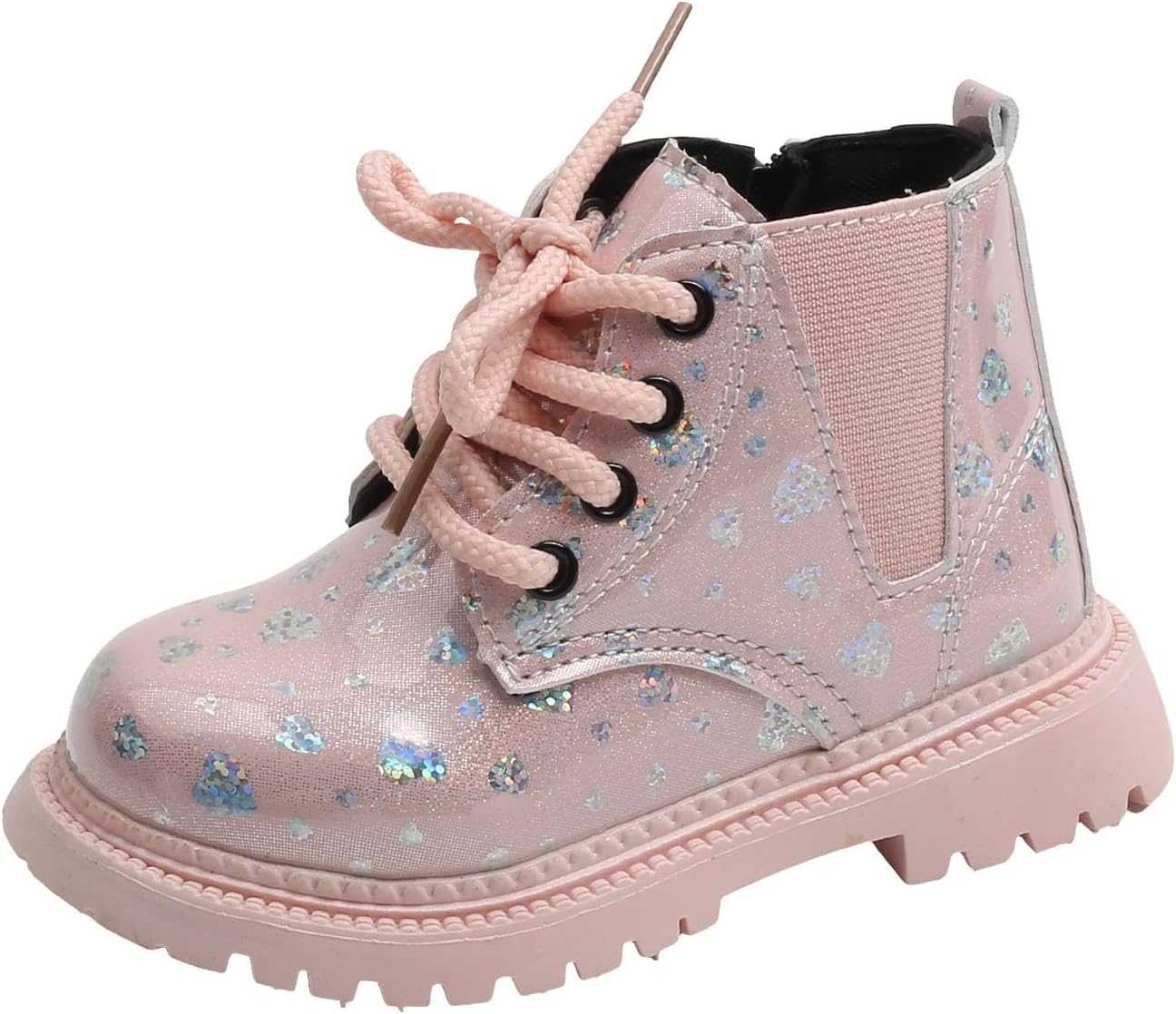 

Детские ботинки IWIHMIV для девочек, ботильоны с антипоскользящей подошвой, боковой молнией, низким каблуком и шнуровкой, осенние, Pink