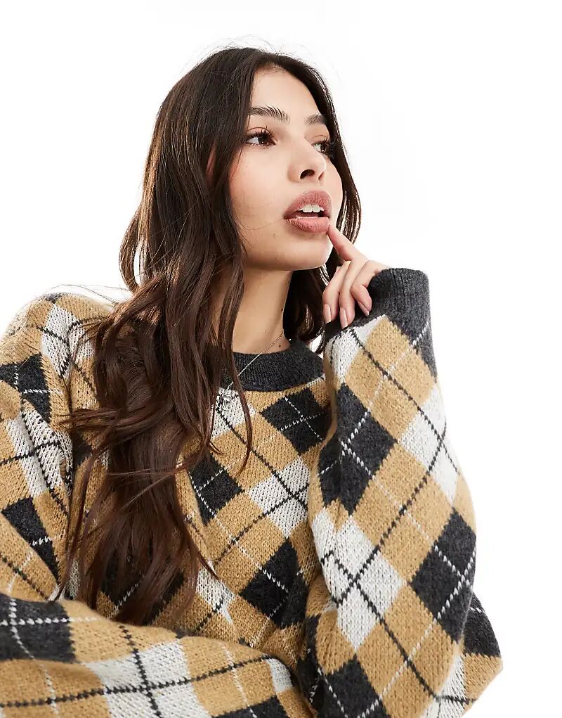 

Пушистый свободный джемпер с узором «аргайл» ASOS DESIGN