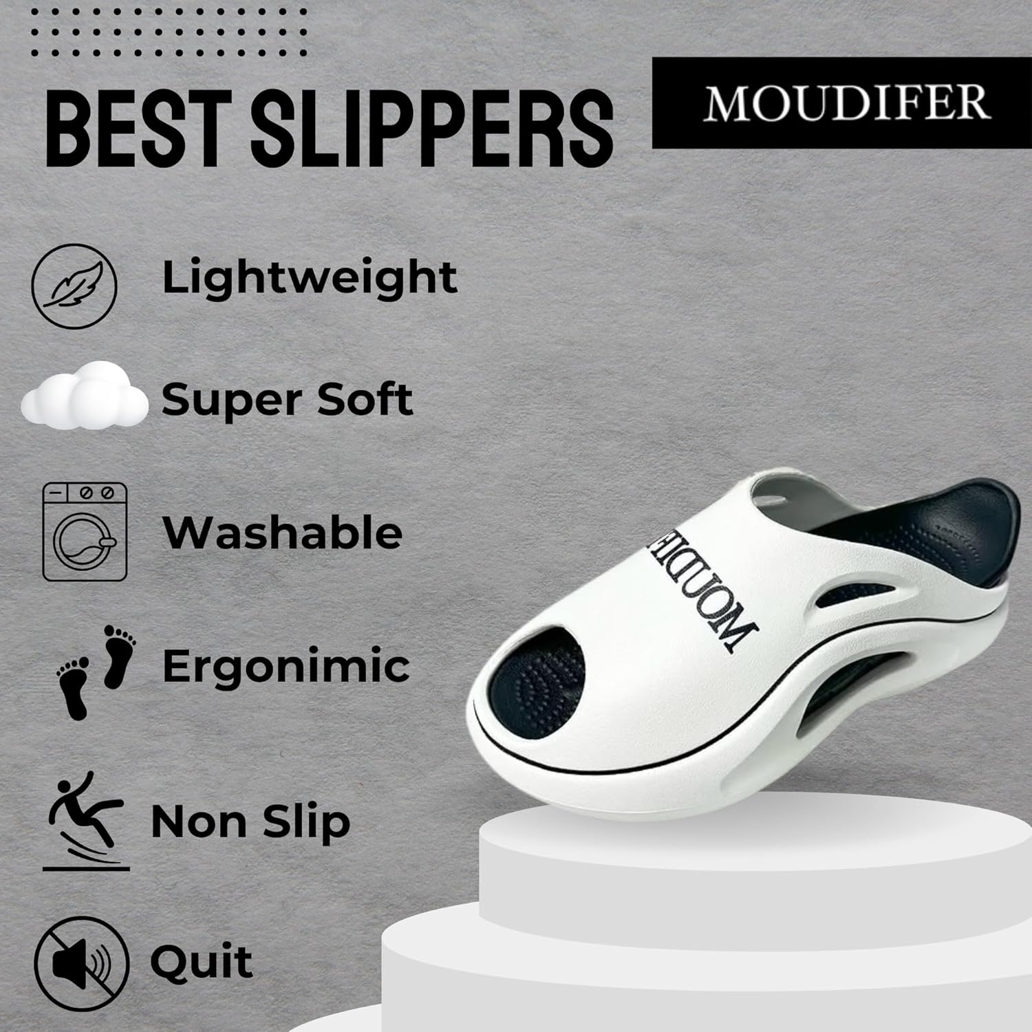 Тапочки Moudifer Cloud для женщин и мужчин- тапочки для дома с поддержкой арки, легкие домашние горки, Толстая подошва и не скользящие сандалии для ванной- унисекс-тапочки- максимальный комфорт и простота в чистке, белый — фото 4