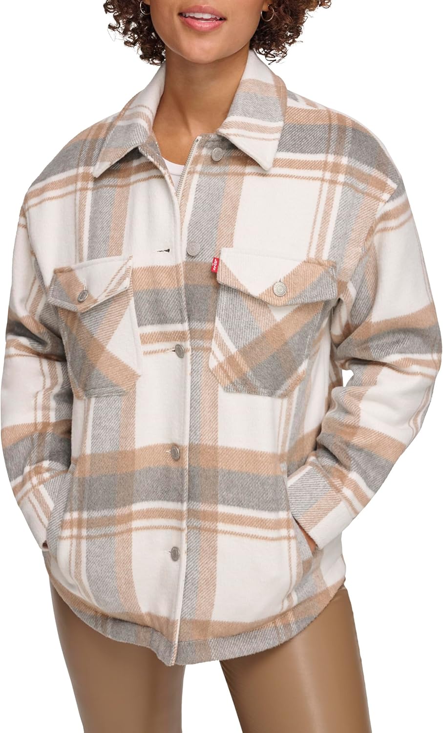 Женская повседневная куртка-рубашка Levi's (стандартные и большие размеры), New Light Grey/Camel — фото 2