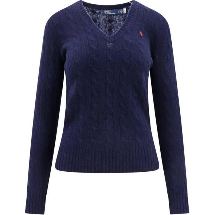 Кабельный вязаный джемпер с V-образным вырезом Polo Ralph Lauren, темно-синий — фото 2