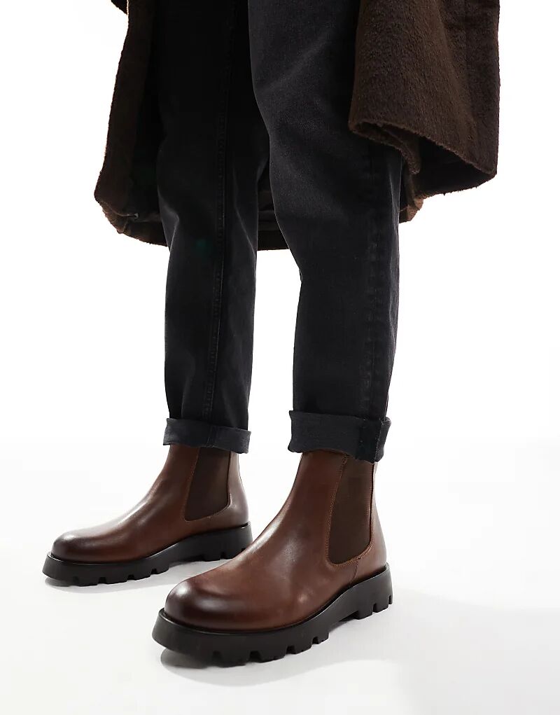 

Ботинки челси из коричневой кожи с рифленой подошвой ASOS DESIGN