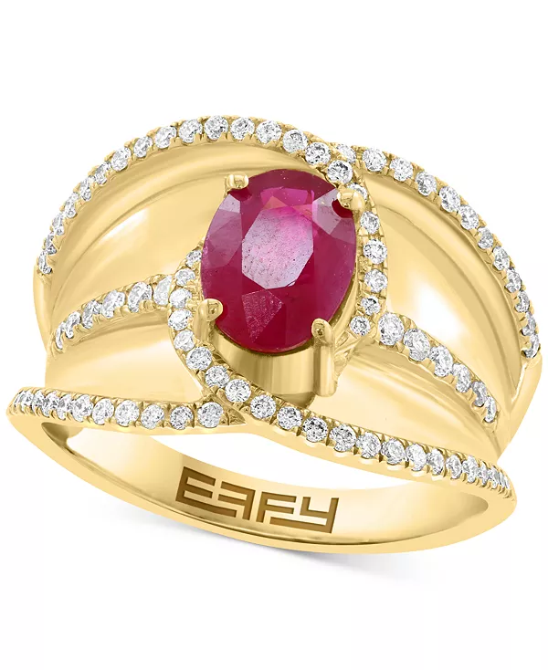 

Кольцо Effy с рубином (1-1/5 карата) и бриллиантом (3/8 карата) в оправе из 14-каратного золота Effy Collection, ruby