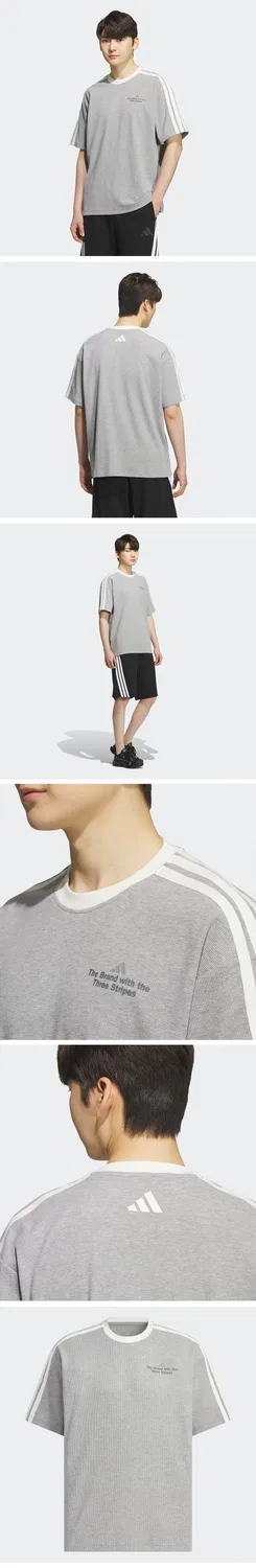 Мужская футболка свободного кроя с графическим принтом от Adidas, серый меланж — фото 4