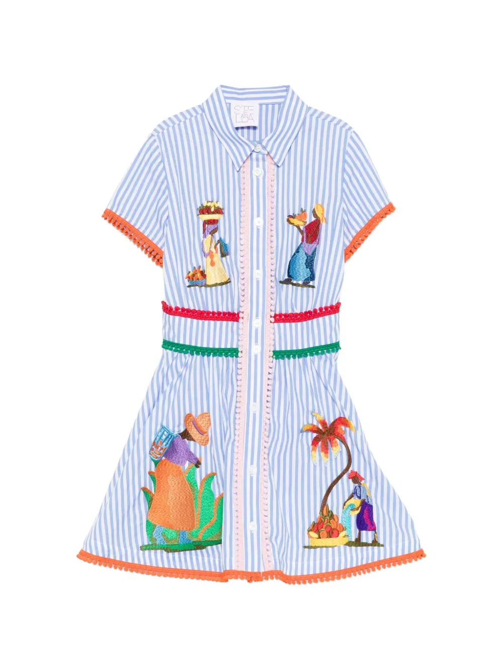 Полосатое вышитое платье Stella Jean Kids, синий