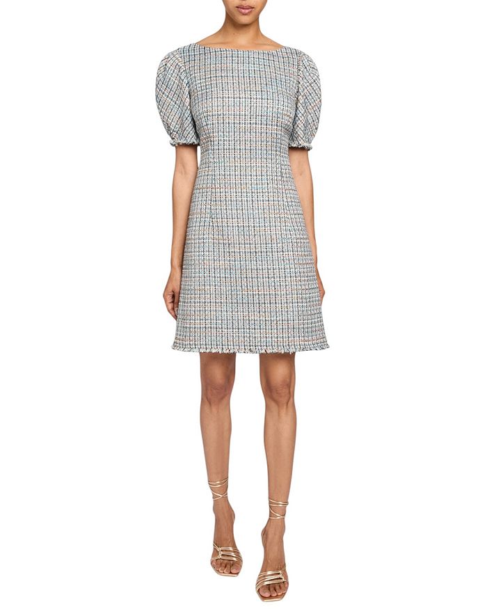 

Фиолетовое платье-трапеция с пышными рукавами из роскошного твида с люрексом Santorelli, синий