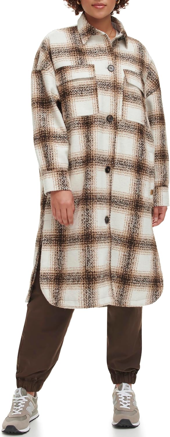 

Levi's Женская длинная фланелевая рубашка-куртка в клетку, Cream Plaid