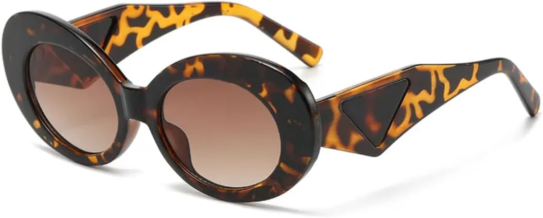 

Ретро овальные солнцезащитные очки с контрастными цветами для женщин, модные очки «кошачий глаз» для мужчин, трендовые градиентные очки UV400 UATXTAU, Leopard