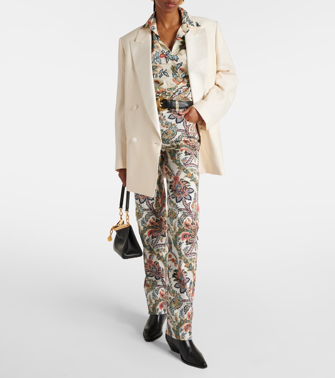 Рубашка из смесового хлопка с цветочным принтом Etro, Print On Beige Base — фото 2