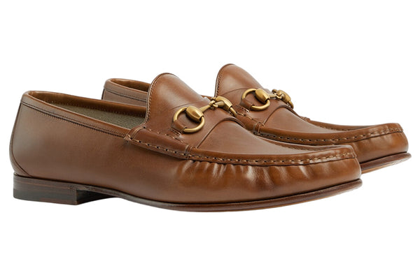 Кроссовки horsebit 1953 loafers leather Gucci, коричневый — фото 2