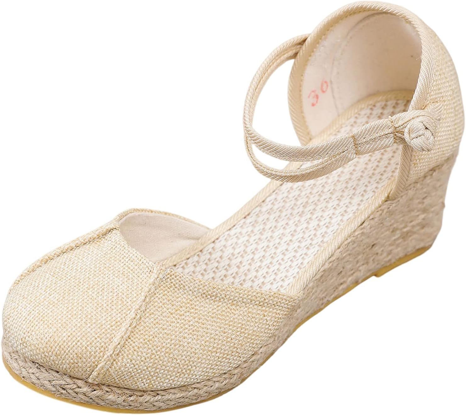 

Женские эспадрильи на платформе с танкеткой, с ремешком на щиколотке, низкий каблук, лето 2025, закрытый носок, дышащие эспадрильи, удобные свадебные и нарядные сандалии Generic, бежевый