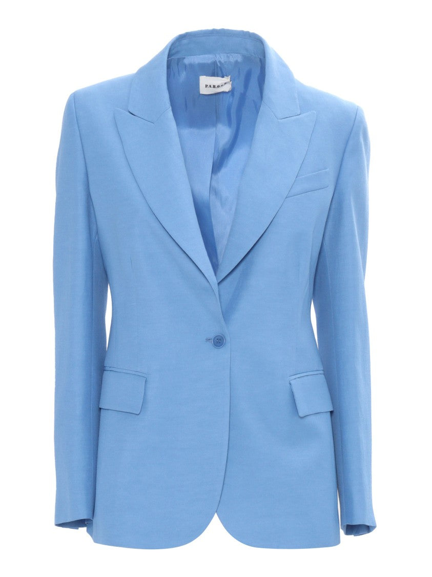 

Приталенный однобортный блейзер с острыми лацканами P.A.R.O.S.H., синий