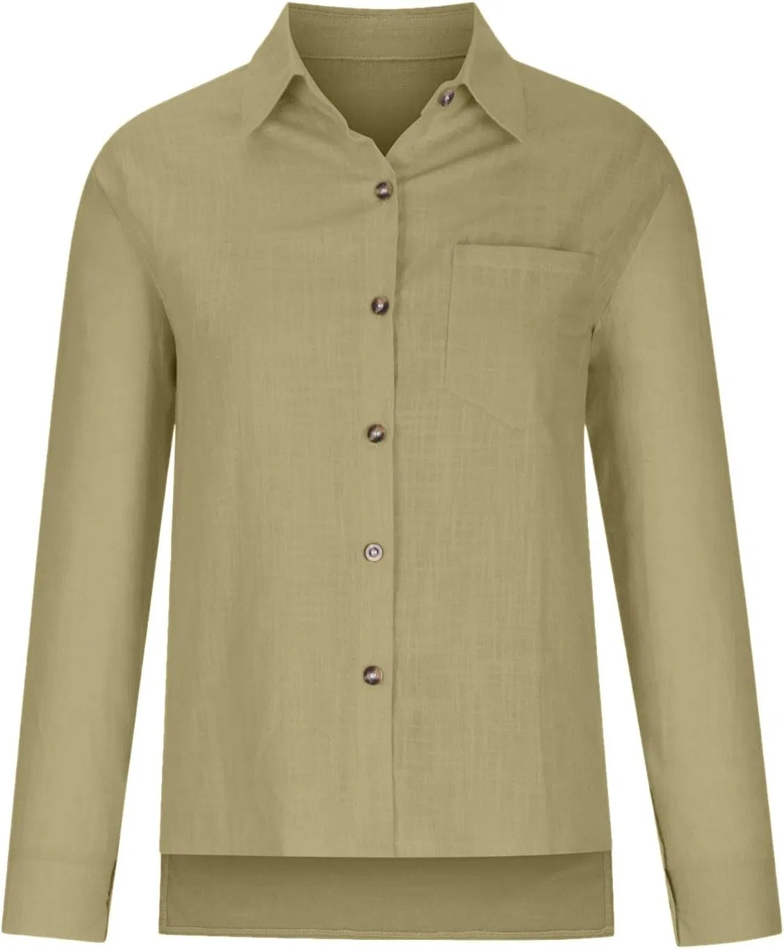 Женская рубашка поло из хлопка и льна, с длинным рукавом, Beige — фото 3