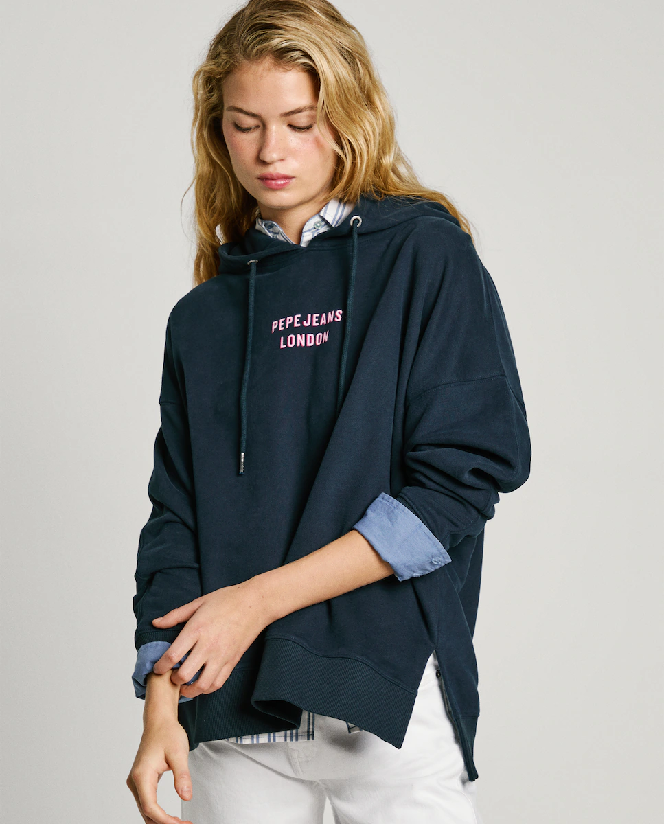 

Женская толстовка с капюшоном и принтом на спине Pepe Jeans, темно-синий