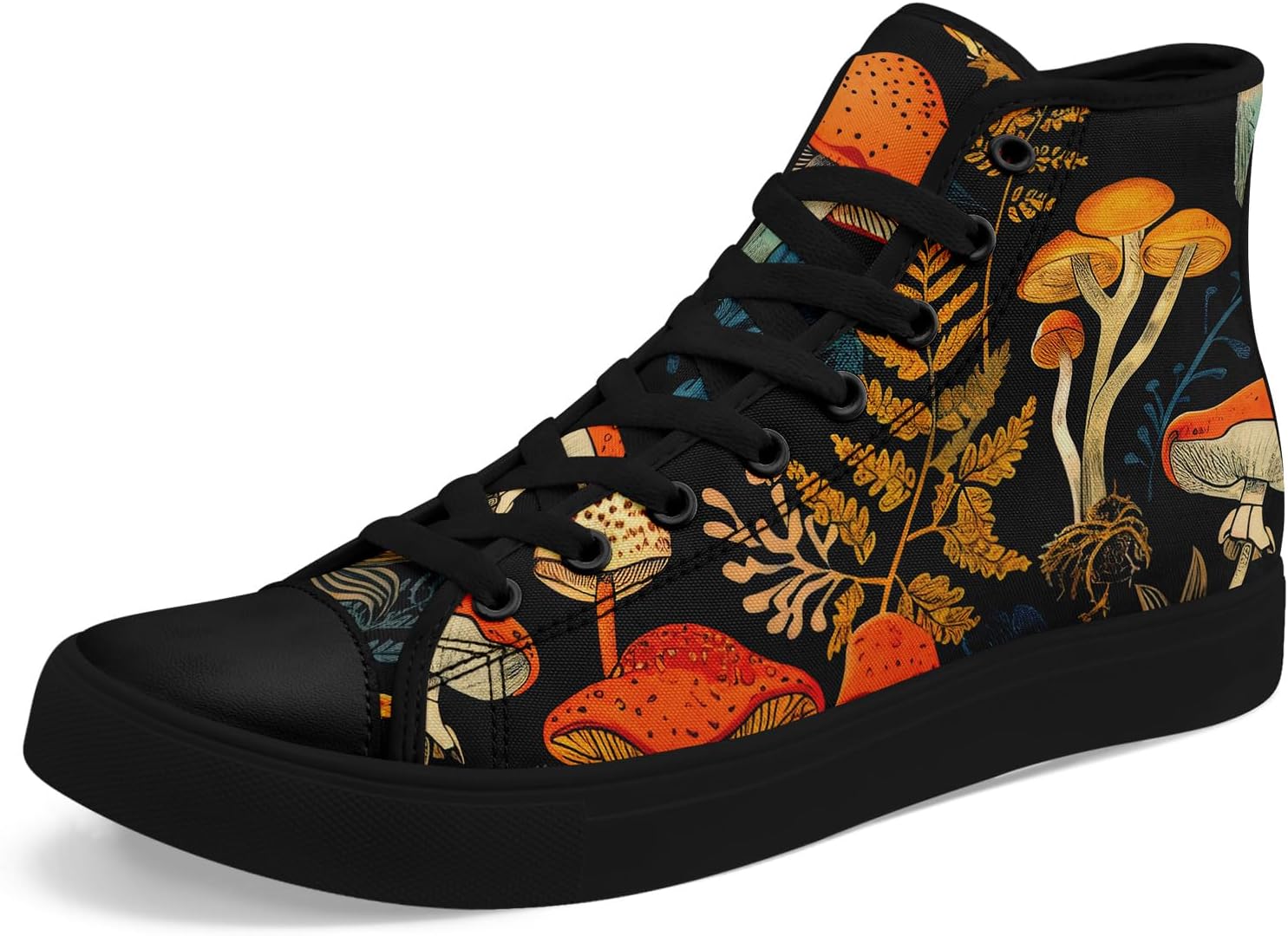 

Высокие кеды на холщовой основе AWSOLE «Грибной лес» для женщин и мужчин, винтажные готические стильные кроссовки с натуральным принтом, повседневная обувь, черный/синий/оранжевый/коричневый