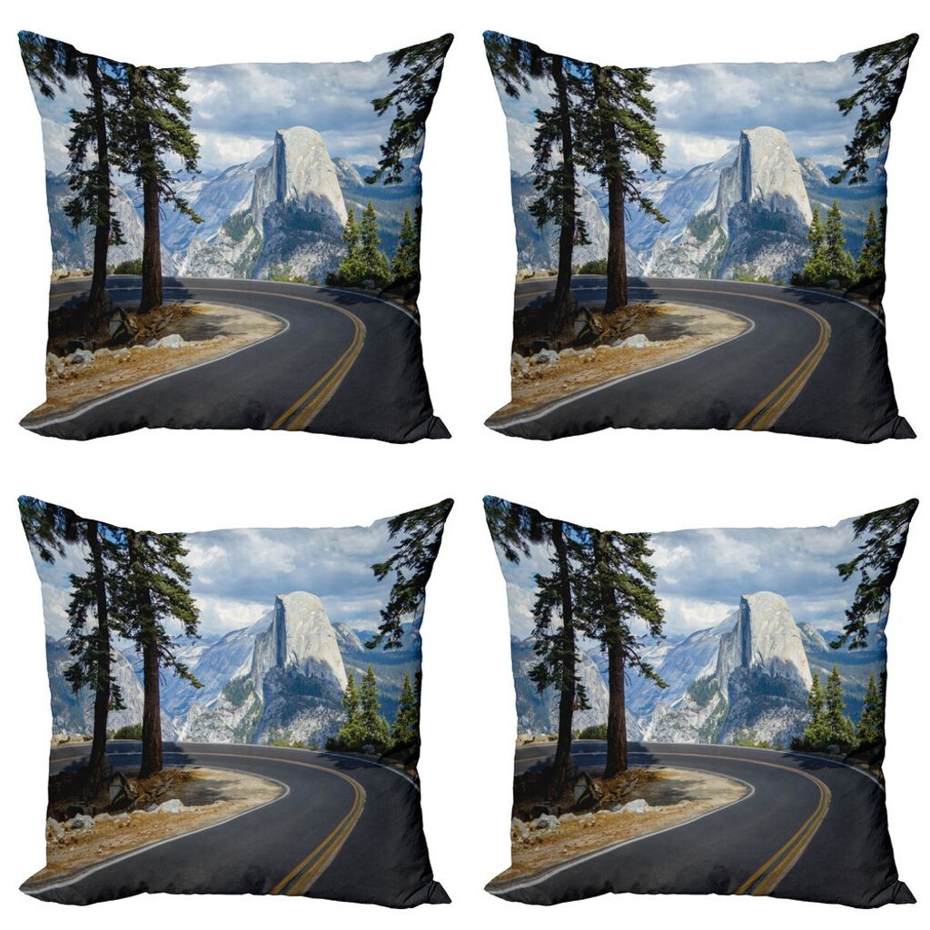 

ABAKUHAUS Yosemite Набор чехлов для подушек (4 предмета), Пейзаж горной дороги, современная двусторонняя цифровая печать, 40 см x 40 см, зеленый