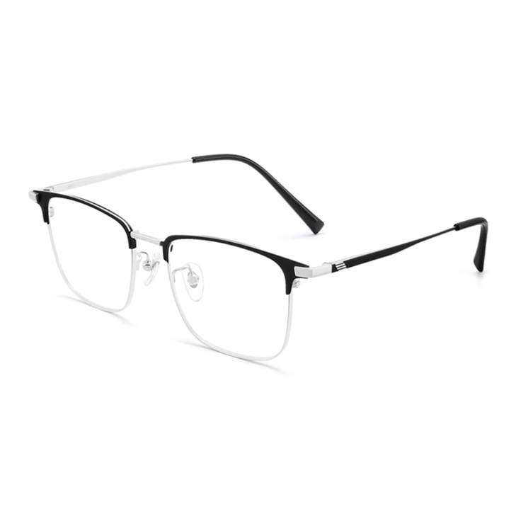 

BERTHA Мужские очки в квадратной оправе из чистого титана, Black Silver Frame