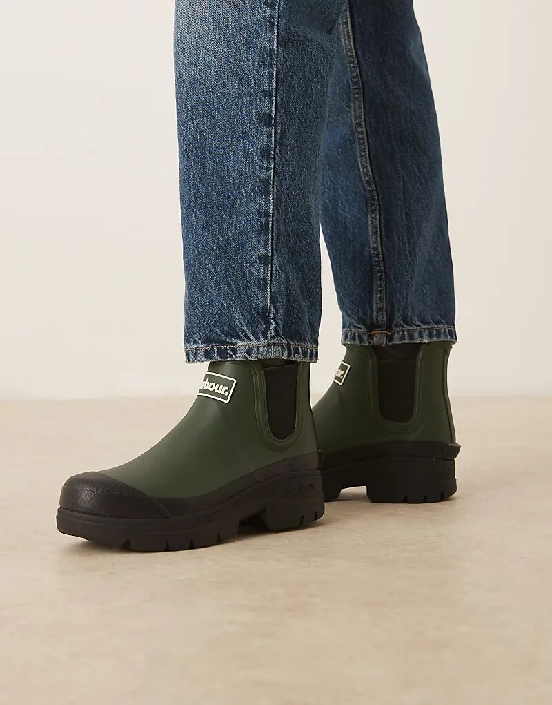 Короткие резиновые сапоги Barbour Nimbus chelsea оливково-зеленого/черного цвета