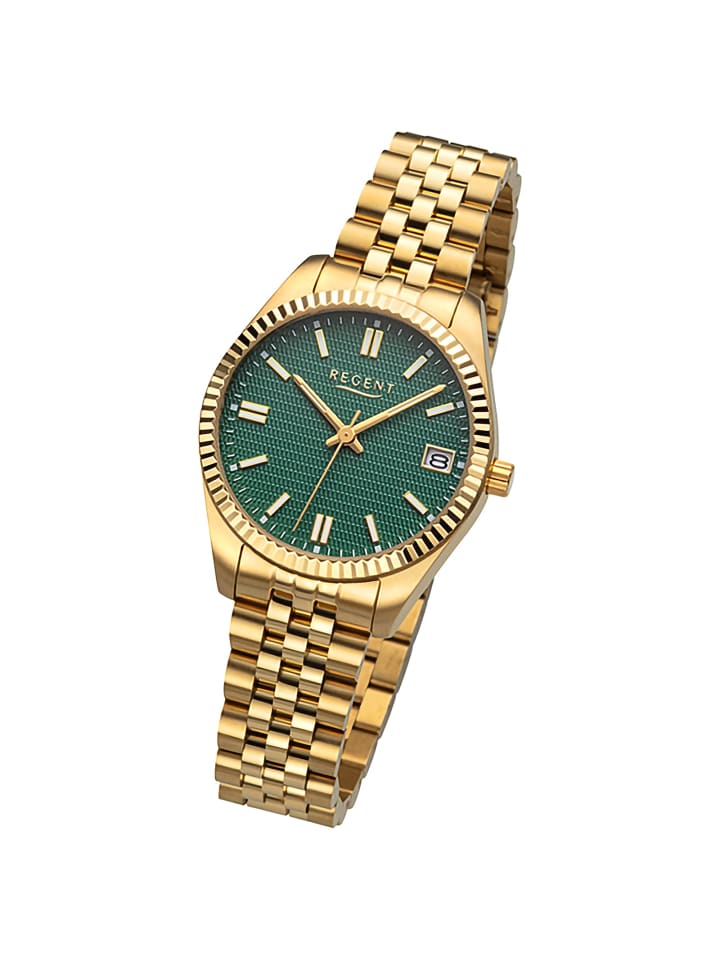 

Аналоговые наручные часы Regent, металлический браслет, золото, средний размер (примерно 34 мм)