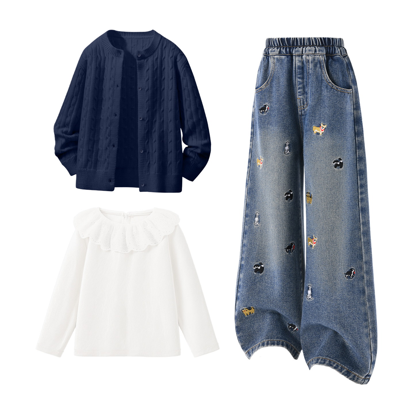 

Детская повседневная спортивная одежда Disney, Solid Color Navy Blue+Solid Color Denim Blue+Solid Color Gardenia White