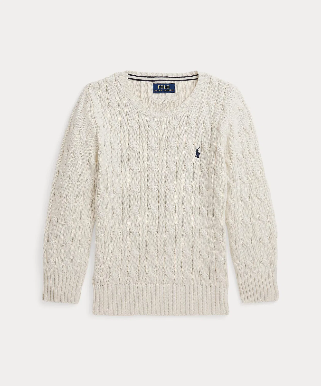 Свитер детский из хлопка, кейбл-вязание, Ralph Lauren, натуральный