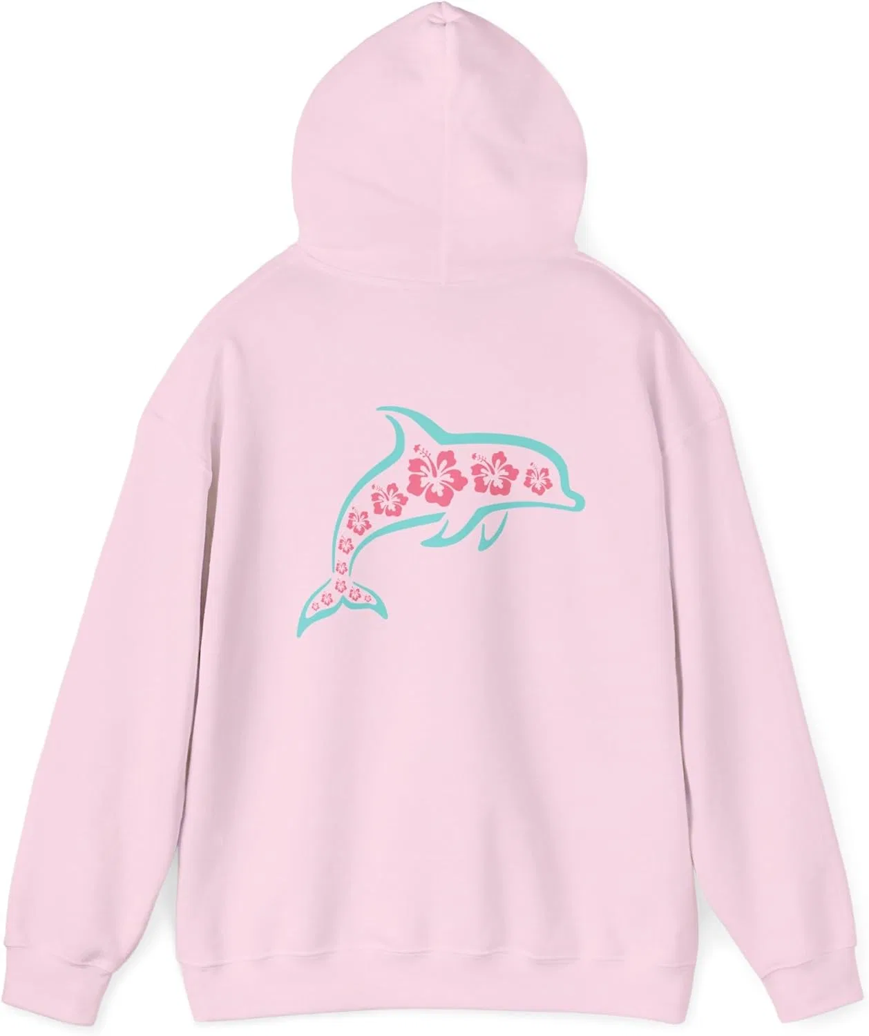 Толстовка с капюшоном Tropical Hibiscus Flowers and Dolphin - пляжное настроение, гавайский цветочный свитшот, подарок для любителя океана, летняя одежда GENERIC, светло-розовый — фото 2