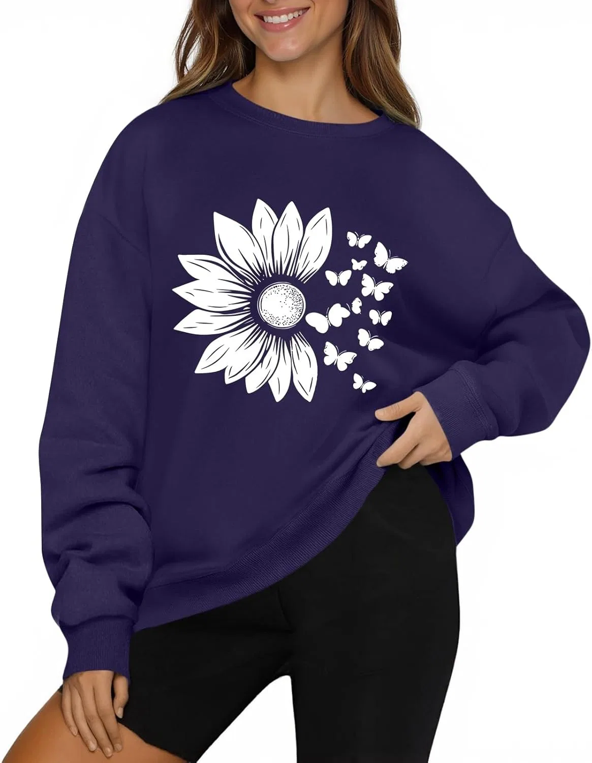 Женская толстовка с цветочным принтом, свободный крой, 2-dark Purple — фото 3