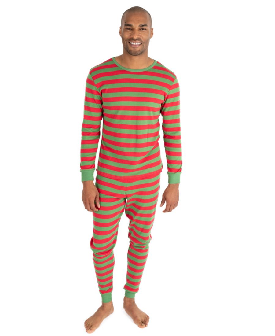 

Мужская хлопковая полосатая пижама из двух частей для отдыха Leveret, Red & green