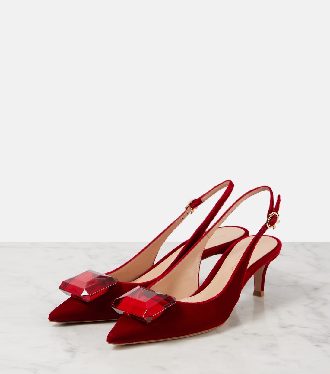 Бархатные туфли-лодочки Jaipur 55 с открытой пяткой Gianvito Rossi, Tabasco Red — фото 4