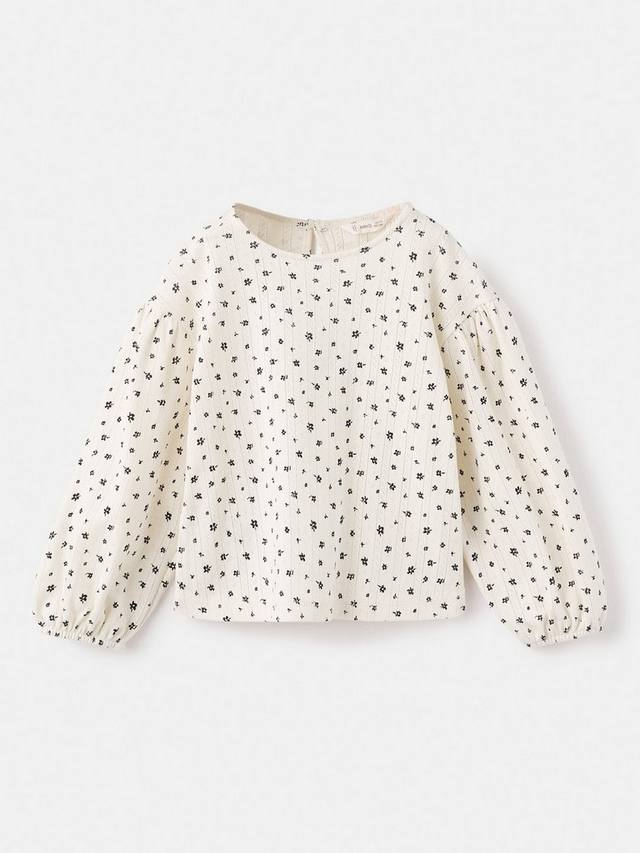 

Детская блузка из хлопка с длинным рукавом и цветочным принтом Mango, Natural White