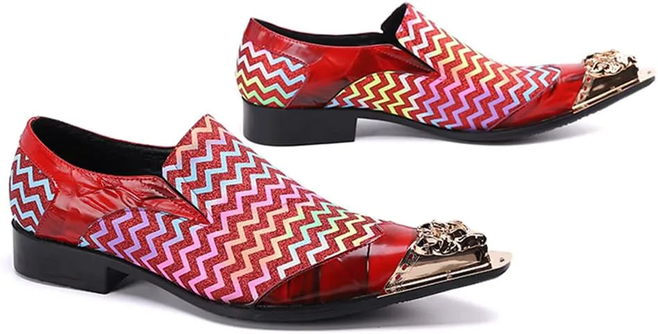 

Мужские лоферы Santimon, кожаные с зигзагообразным узором, металлическим львом, заостренным носком, модные, яркие, удобные, для вечеринок, свадеб, официальных мероприятий и вождения, красный