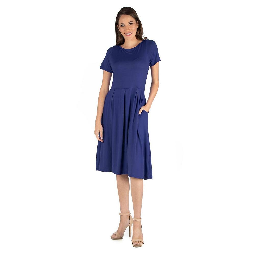 

Женское платье миди с короткими рукавами и карманами 24seven Comfort Apparel 24Seven Comfort Apparel, темно-синий