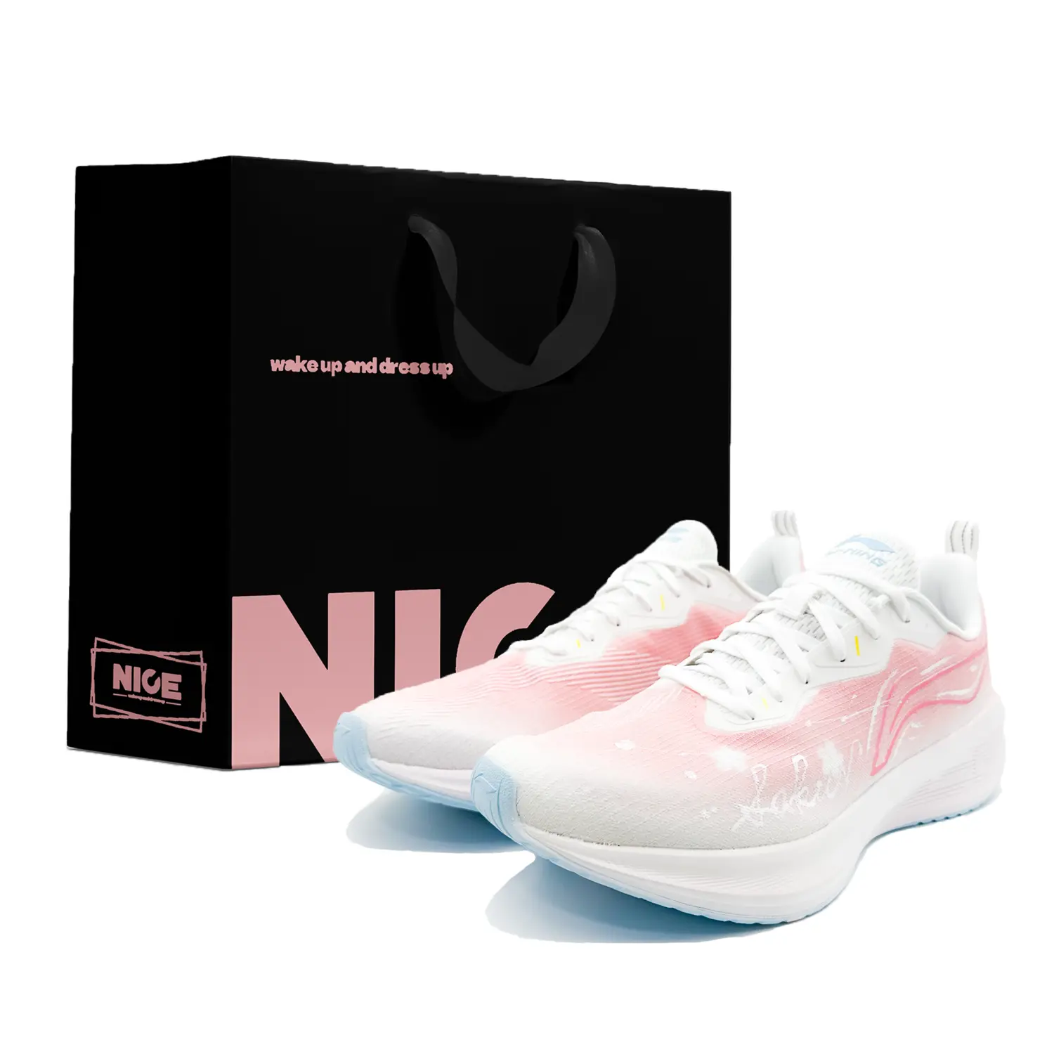 

LINING Кроссовки для бега Wuyue с низким верхом, устойчивые к истиранию и дышащие, мужские, розовые и белые