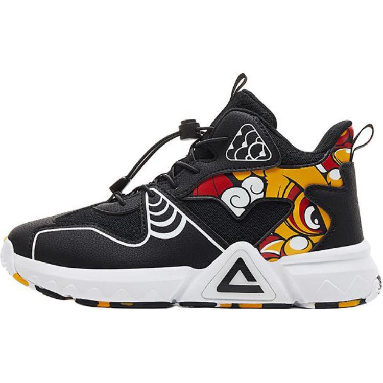 

Детские баскетбольные кроссовки с высоким берцем, устойчивые к скольжению и износу PEAK, черный/желтый