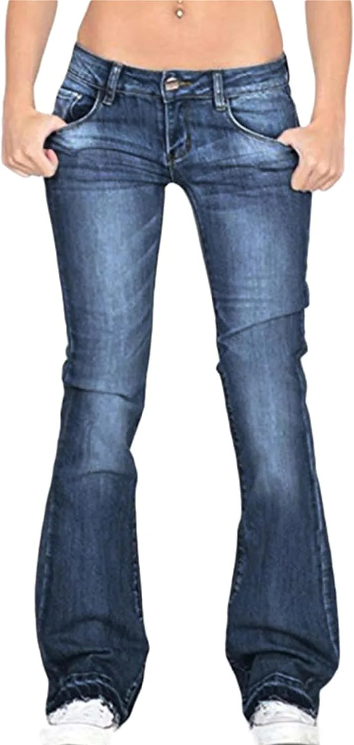 Andongnywell женские базовые джинсы bootcut mid rise stretch slim wide legs с карманами