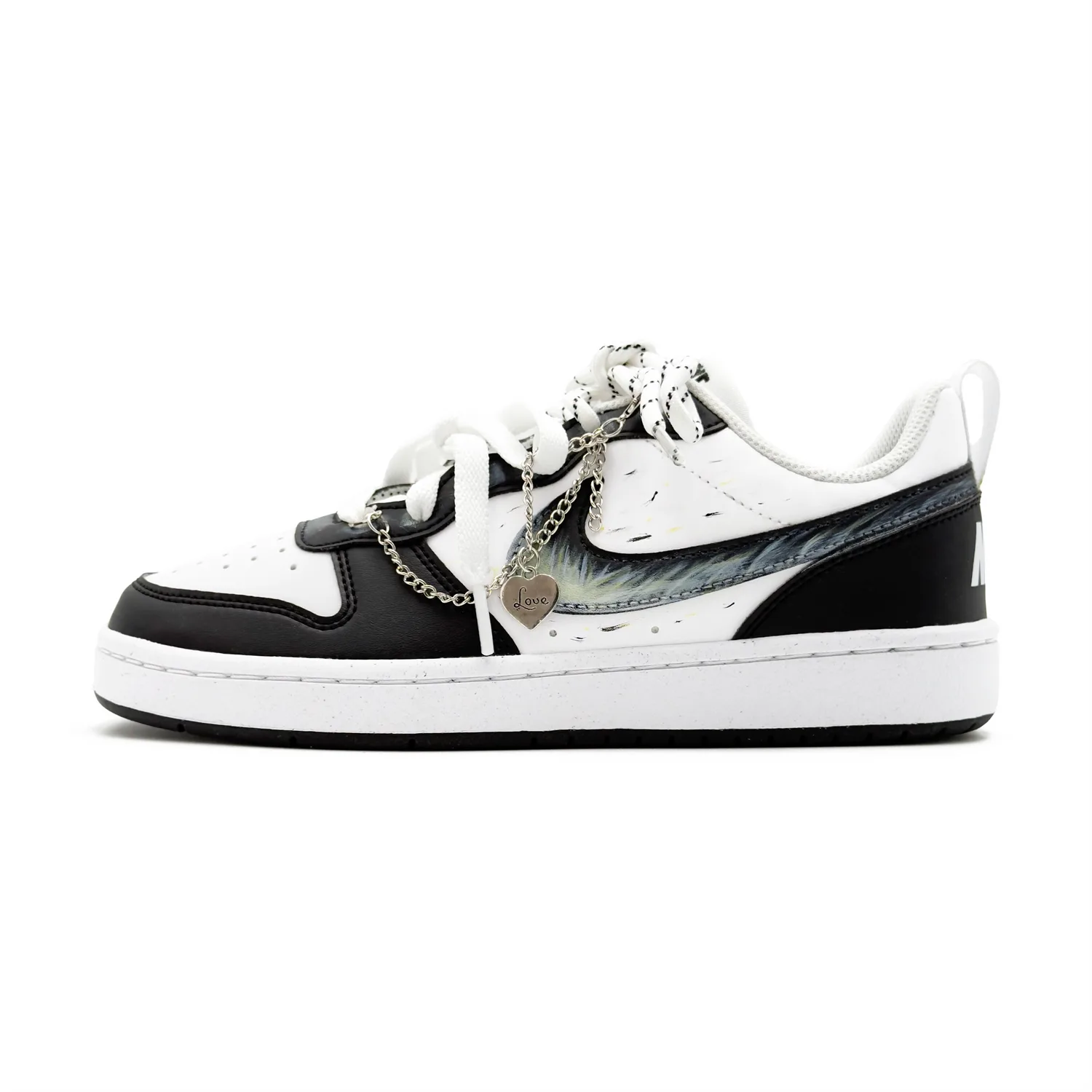 Nike Court Borough устойчивые к истиранию противоскользящие низкие детские скейтбординг кроссовки Black White Unisex
