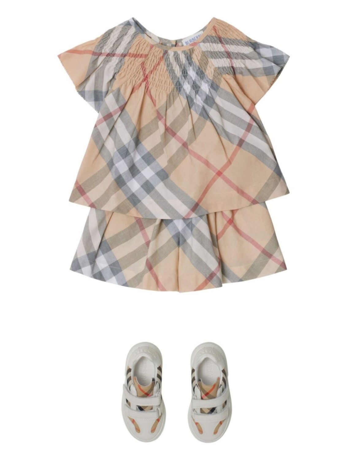 Блузка из хлопка в клетку Burberry Kids, нейтральный цвет — фото 3