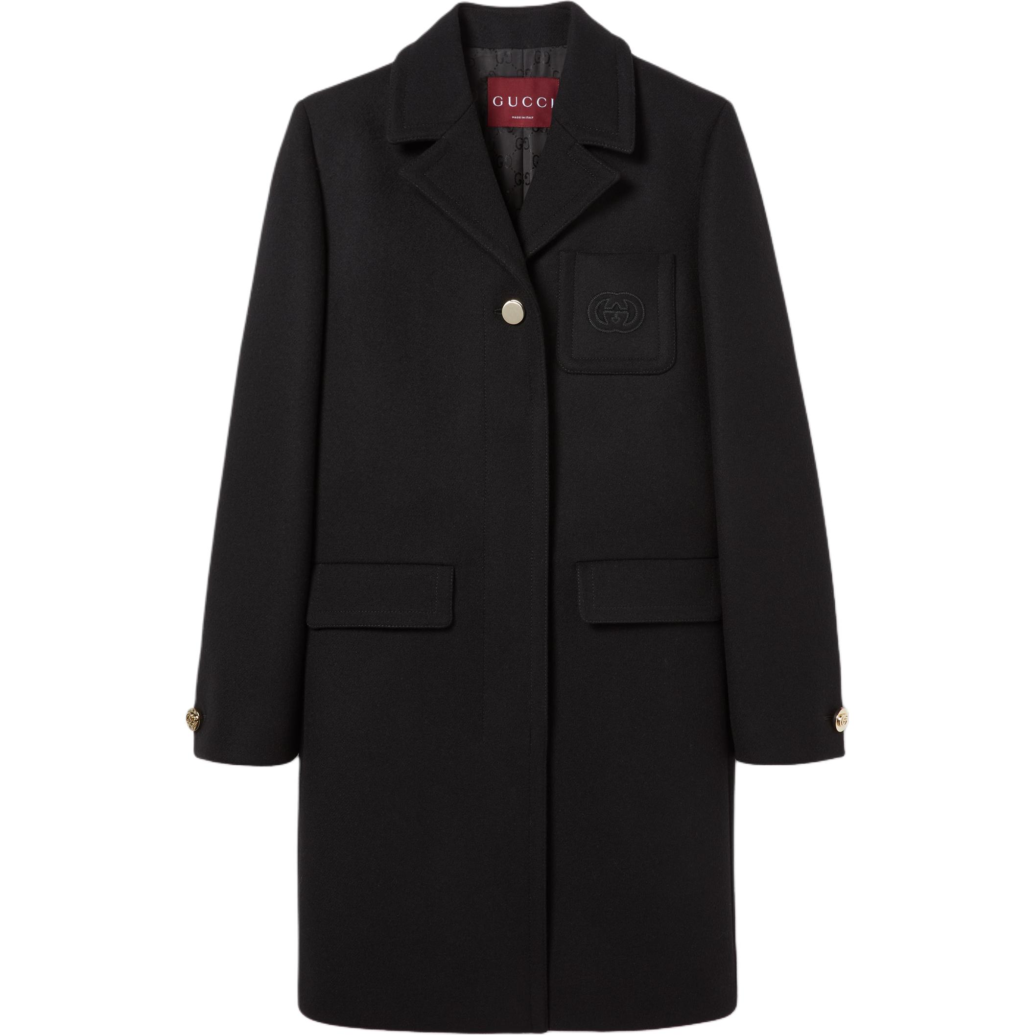 

Батвийское шерстяное пальто с нашивкой GUCCI, черный
