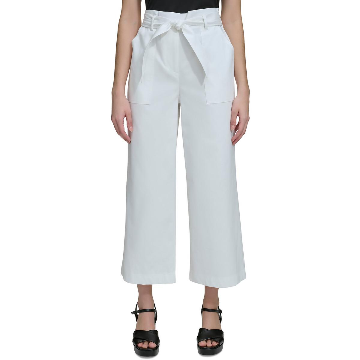 

Женские однотонные хлопковые укороченные брюки Calvin Klein, цвет soft white