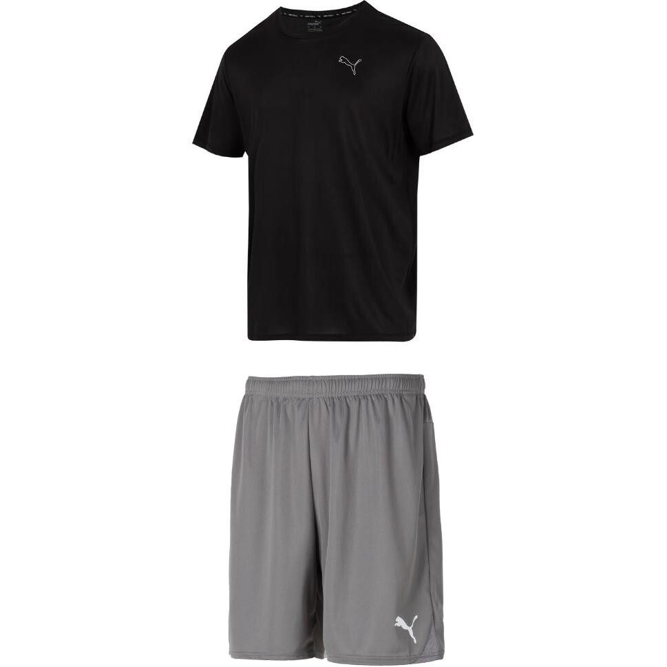 

Повседневный спортивный мужской комплект: черный топ + серые шорты Puma, черный