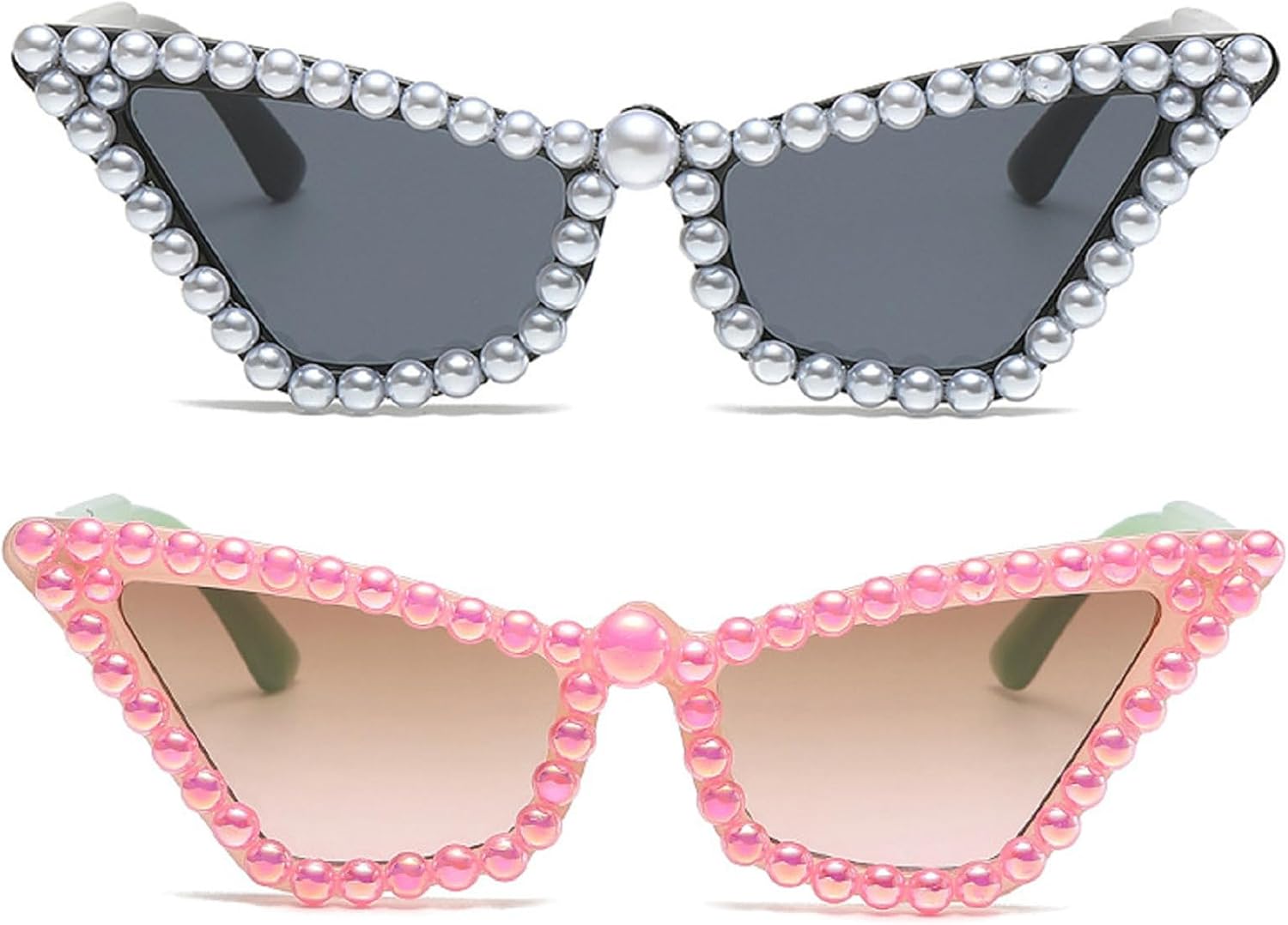 

Модные солнцезащитные очки «кошачий глаз» со стразами для женщин в стиле 90-х, с блестками и жемчугом, большие, как аксессуар для диско-вечеринки mincl, 2pcs-black&pink