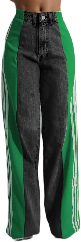 

TIAFORD женские джинсы High Waisted Wide Leg с патчем и полосками Color Block