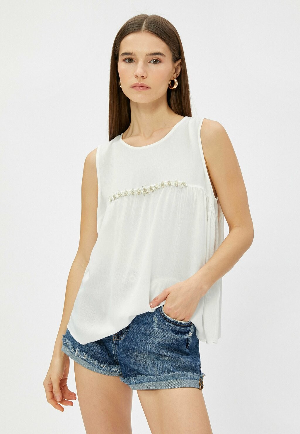 

Блуза CREW NECK BEAD EMBELLISHED SLEEVELESS Koton, кремовый