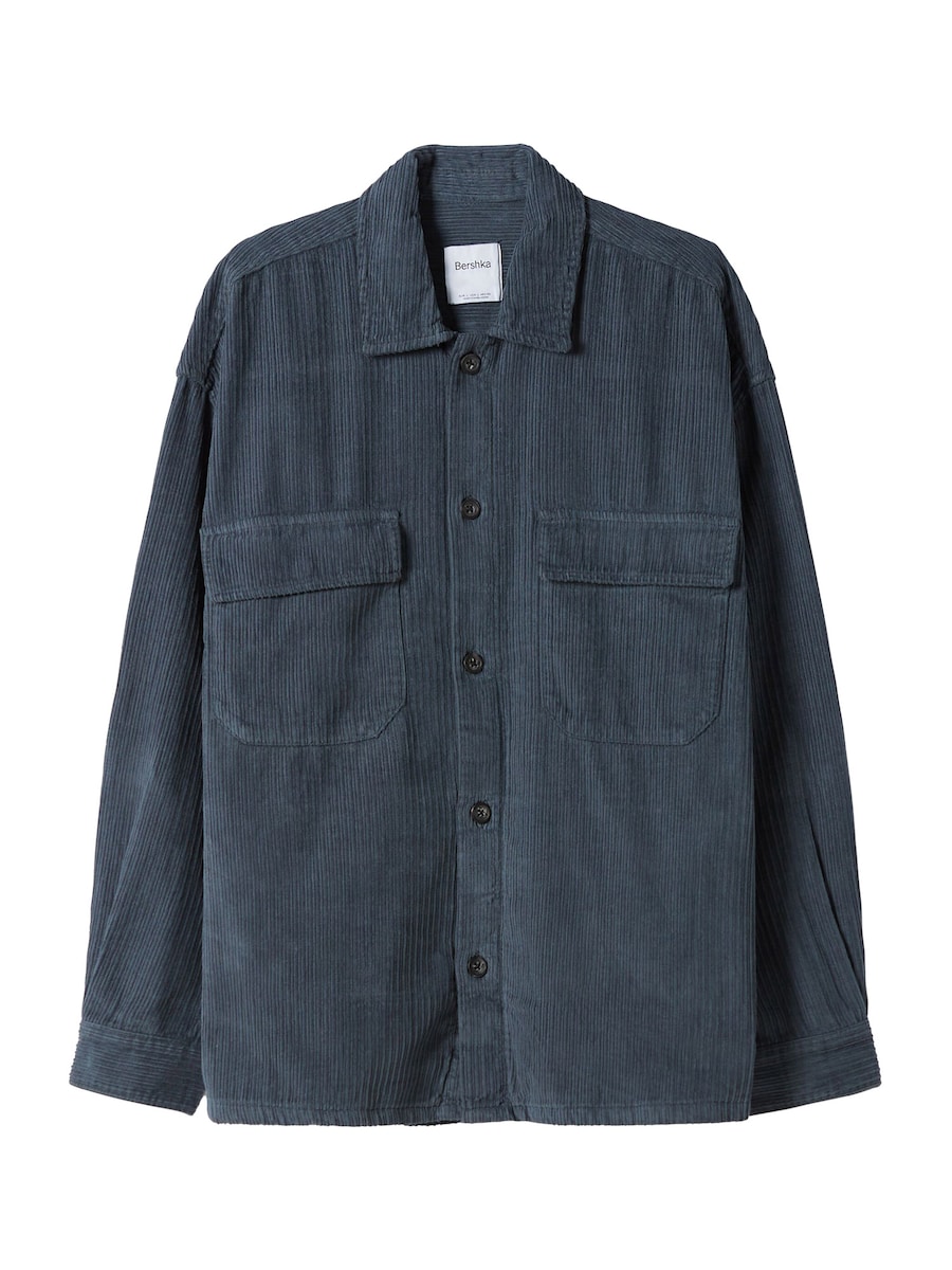 

Рубашка на пуговицах классического кроя Bershka, пыльно-синий