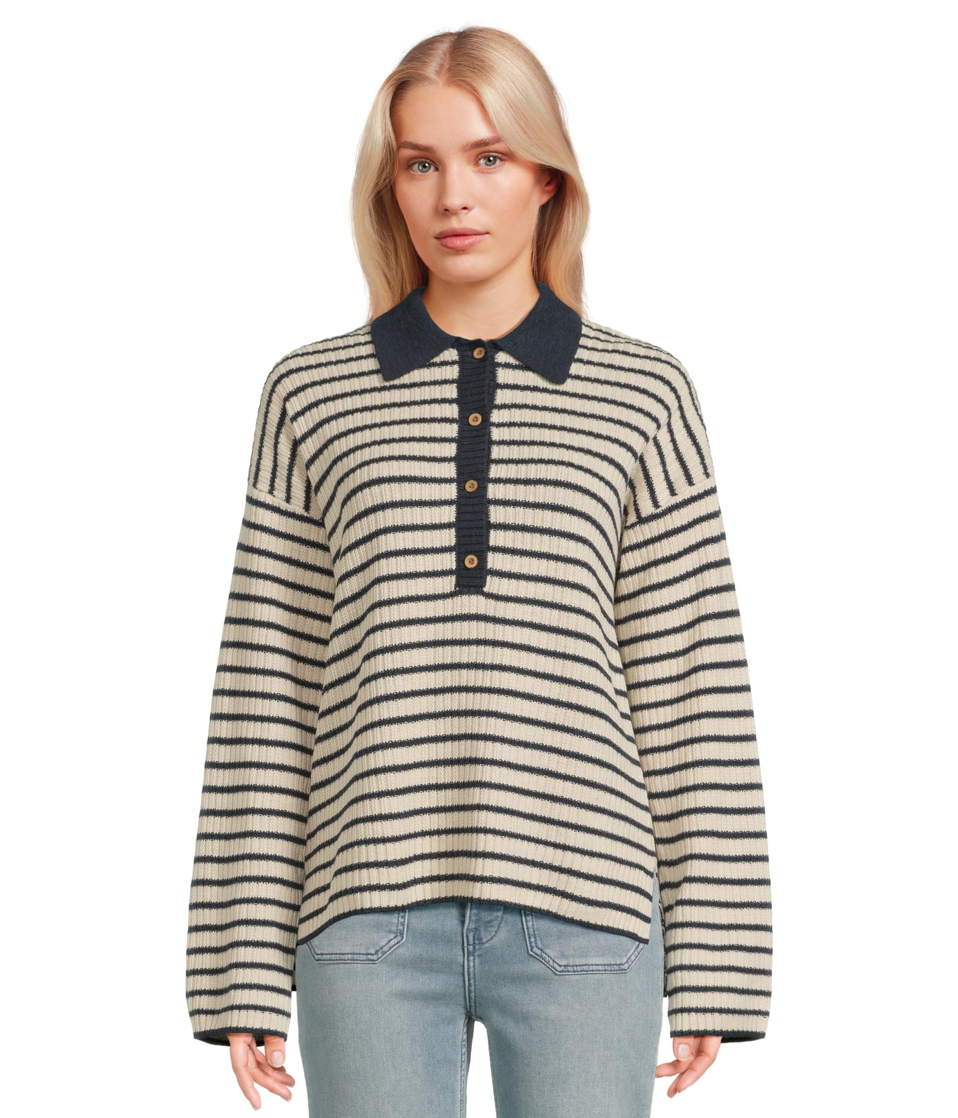 

Свитер Faherty Miramar Linen Relaxed Polo, цвет True Navy Stripe