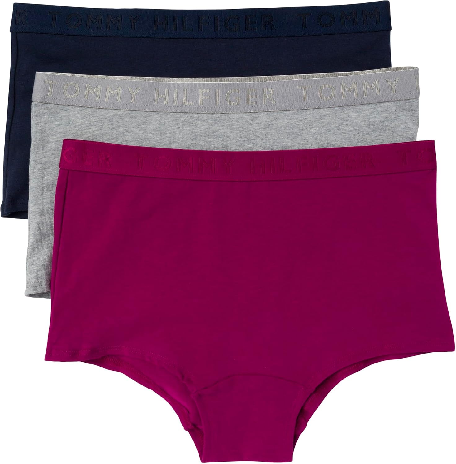 

Женские хлопковые трусики-шорты Tommy Hilfiger с эластичным поясом, упаковка 3 шт., Italian Wine/Heather Grey/Sky Captain