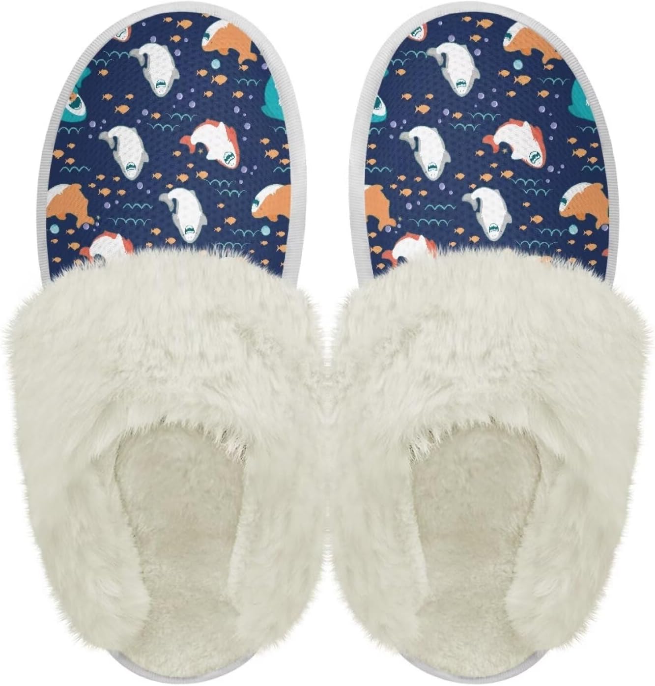 

Хлопковые тапочки PJHEQOXE с пушистыми краями, домашние тапочки для дома и улицы, хлопковые тапочки унисекс, Cartoon Shark